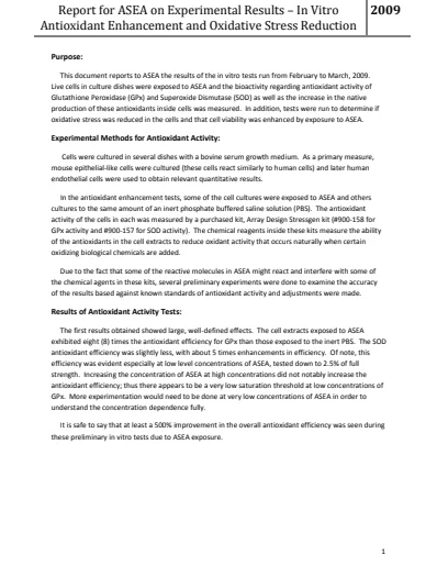 First page of Antioxidant efficiency — in-vitro report