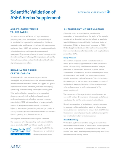 First page of ASEA Redox — research compilation